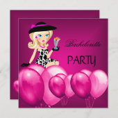Invitation Bachelorette Party rose Fille Ballons Cocktail (Devant / Derrière)