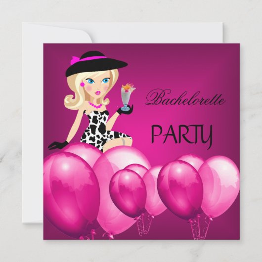 Invitation Bachelorette Party rose Fille Ballons Cocktail (Devant)