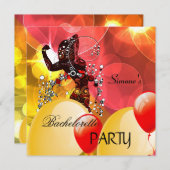 Invitation Bachelorette Party Rouge Jaune Fille Ballons (Devant / Derrière)