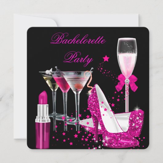 Invitation Bachelorette Party Rouge Lipstick Champagne talons (Devant)
