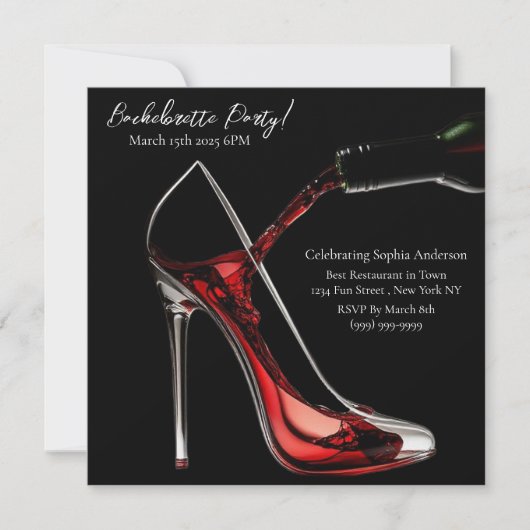 Invitation Bachelorette Party-Stiletto avec vin (Devant)