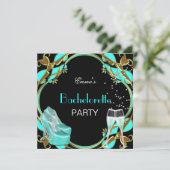Invitation Bachelorette Party Turquoise Bleu Noir Or (Debout devant)