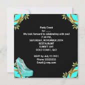 Invitation Bachelorette Party Turquoise Bleu Noir Or (Dos)