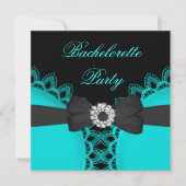 Invitation Bachelorette Party Turquoise Blue Black Lace (Devant)