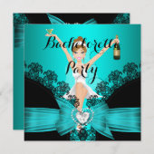 Invitation Bachelorette Party Turquoise Blue Black Lace fun (Devant / Derrière)