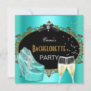Invitation Bachelorette Party Turquoise Blue Gold Black Chaus