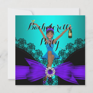 Invitation Bachelorette Party Turquoise violet noir Dentelle 