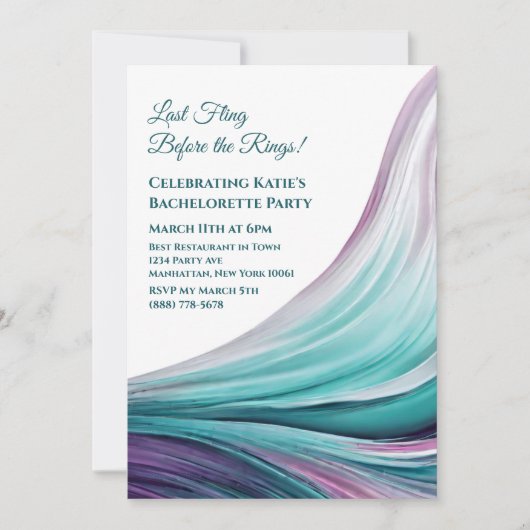 Invitation Bachelorette Party-violet et Turquoise (Devant)