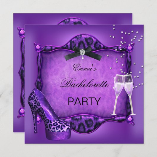 Invitation Bachelorette Party violet léopard noir Chaussures (Devant / Derrière)
