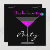 Invitation Bachelorette Party violet rose noir Martini (Devant / Derrière)
