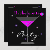 Invitation Bachelorette Party violet rose noir Martini 2 (Devant / Derrière)