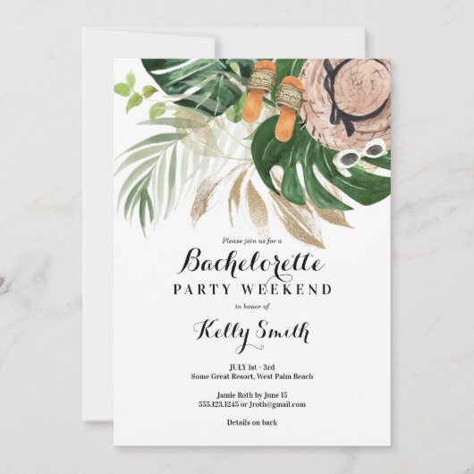 Invitation Bachelorette Party Week-end Getaway Itinéraire (Devant)