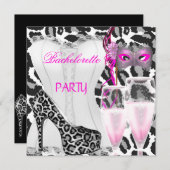 Invitation Bachelorette Party White Corset Pink Leopard (Devant / Derrière)