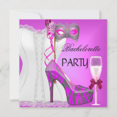 Invitation Bachelorette Party White Corset rose Zebra Chaussu (Devant)