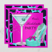Invitation Bachelorette Party Wild Hot rose Turquoise Aqua (Devant / Derrière)