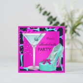 Invitation Bachelorette Party Wild Hot rose Turquoise Aqua (Debout devant)