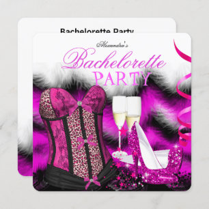 Invitation Bachelorette Plumes Corset Rose Champagne talons