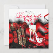 Invitation Bachelorette Plumes Rouge Corse Champagne Talons (Devant)