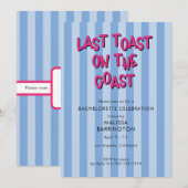 Invitation Bachelorette rayée bleu dernier toast avec code QR (Devant / Derrière)