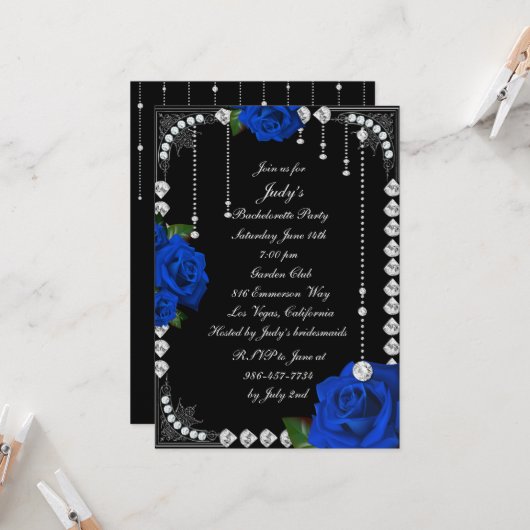 Invitation Bachelorette Romantique Roses et diamants (Devant/Arrière en situation)