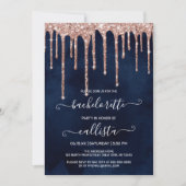 Invitation Bachelorette Rose bleu marine Parties scintillant  (Devant)