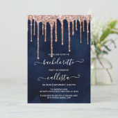 Invitation Bachelorette Rose bleu marine Parties scintillant  (Debout devant)