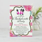Invitation Bachelorette rose et noire à fleurs (Debout devant)