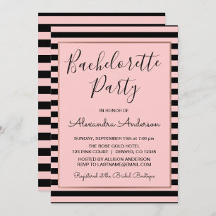 Invitation Bachelorette Rose Gold et Black Stripe