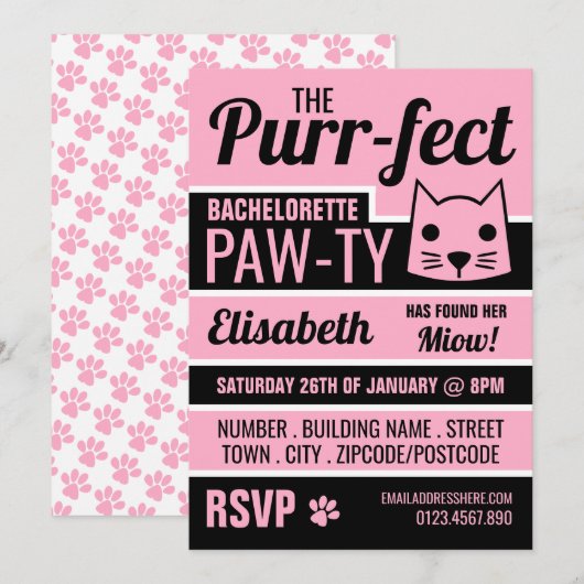 Invitation Bachelorette Rose Kitten (Devant / Derrière)