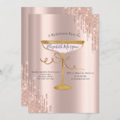 Invitation Bachelorette rose Parties scintillant or Vin Verre (Devant / Derrière)