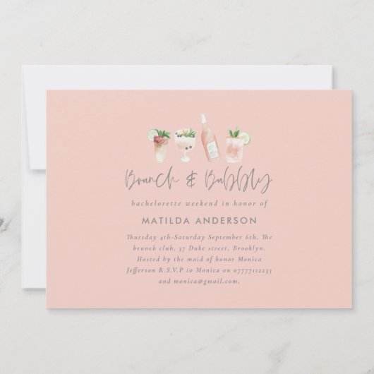 Invitation Bachelorette rose week-end brun & bulle (Dos)