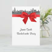 Invitation Bachelorette rouge de Chicago Skyline Etched (Debout devant)