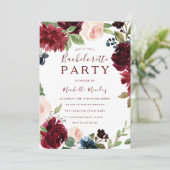 Invitation Bachelorette rouge florale de Bourgogne (Debout devant)