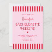 Invitation Bachelorette Rouge & Rose Stripes Heekend Itinérai (Devant)