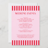 Invitation Bachelorette Rouge & Rose Stripes Heekend Itinérai (Dos)