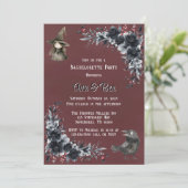 Invitation Bachelorette rouge sang gothique noir floral (Debout devant)
