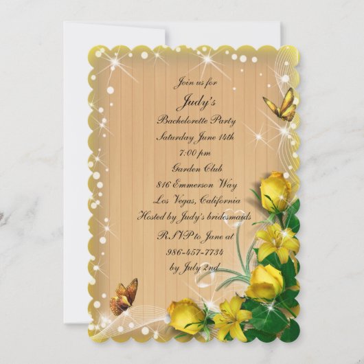 Invitation Bachelorette Rustique Jaune Floral Butterfly (Devant)