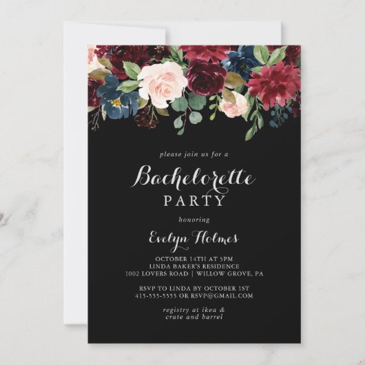 Invitation Bachelorette Rustique Noir (Devant)