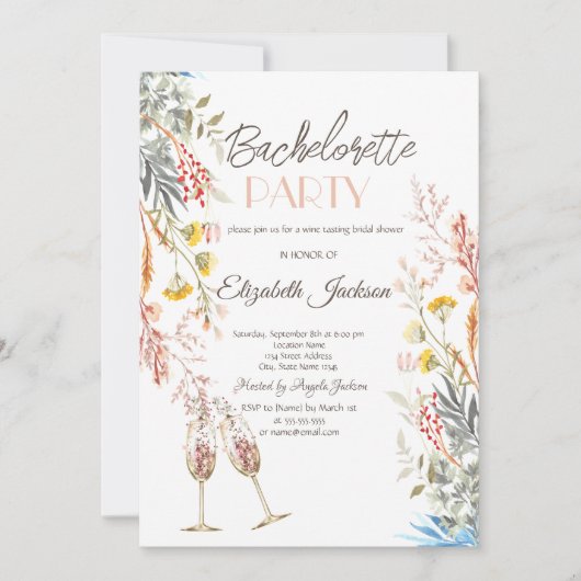 Invitation Bachelorette séchée par le Fleur sauvage de printe (Devant)