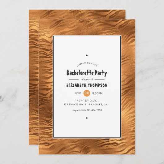 Invitation Bachelorette Shimmerger Gold Tiger Stripes (Devant / Derrière)