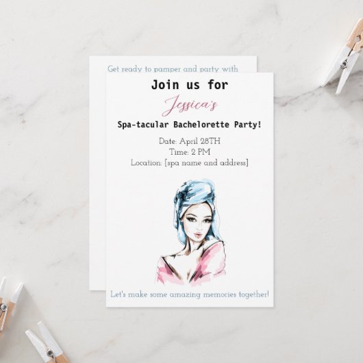 Invitation Bachelorette Spa (Devant/Arrière en situation)
