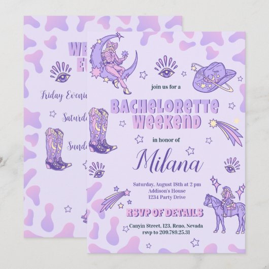 Invitation Bachelorette Space Purple Cowgirl (Devant / Derrière)
