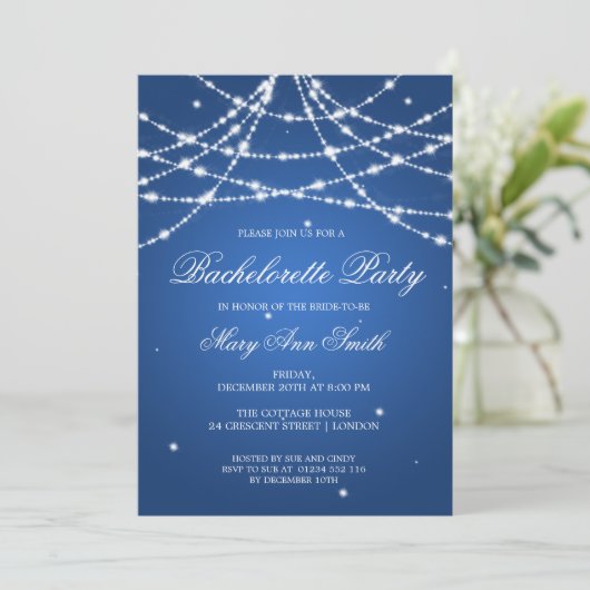 Invitation Bachelorette Sparkstring Bleu (Debout devant)