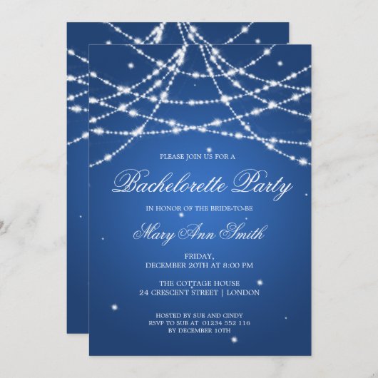 Invitation Bachelorette Sparkstring Bleu (Devant / Derrière)