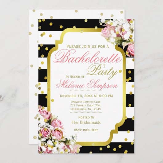 Invitation Bachelorette | Stripes et Confetti (Devant / Derrière)