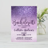 Invitation Bachelorette triple Parties scintillant violet fil (Debout devant)