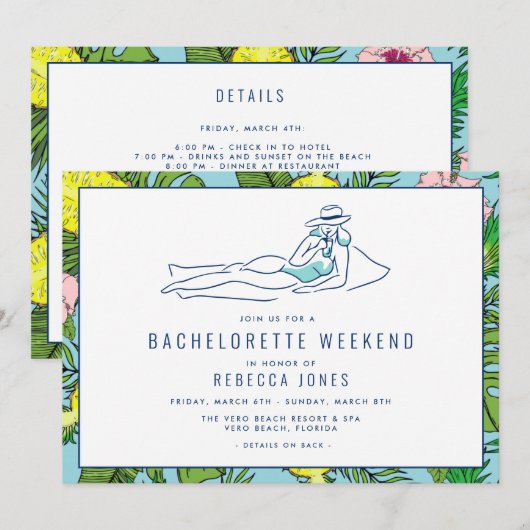Invitation Bachelorette Tropical Beach Girls Weekend Getaway (Devant / Derrière)