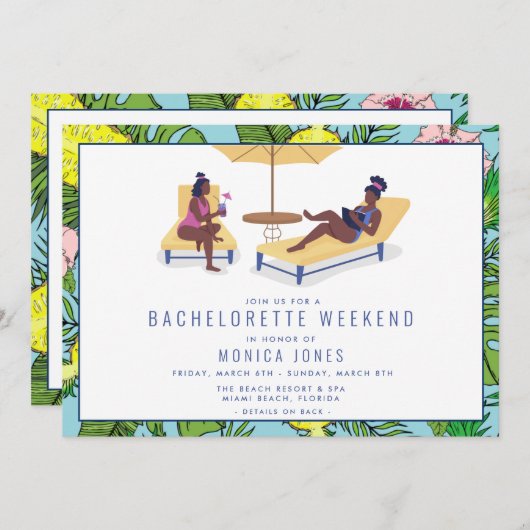 Invitation Bachelorette Tropical Beach Week-end Voyage (Devant / Derrière)