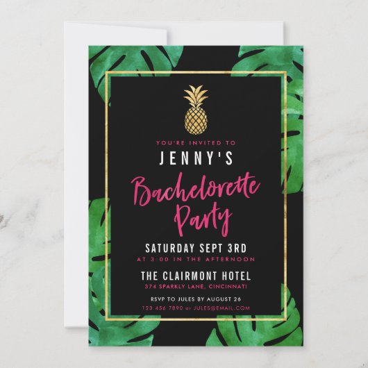 Invitation Bachelorette Tropicale / Ananas Or (Devant)