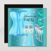 Invitation Bachelorette Turquoise Blue Corset Champagne (Devant / Derrière)